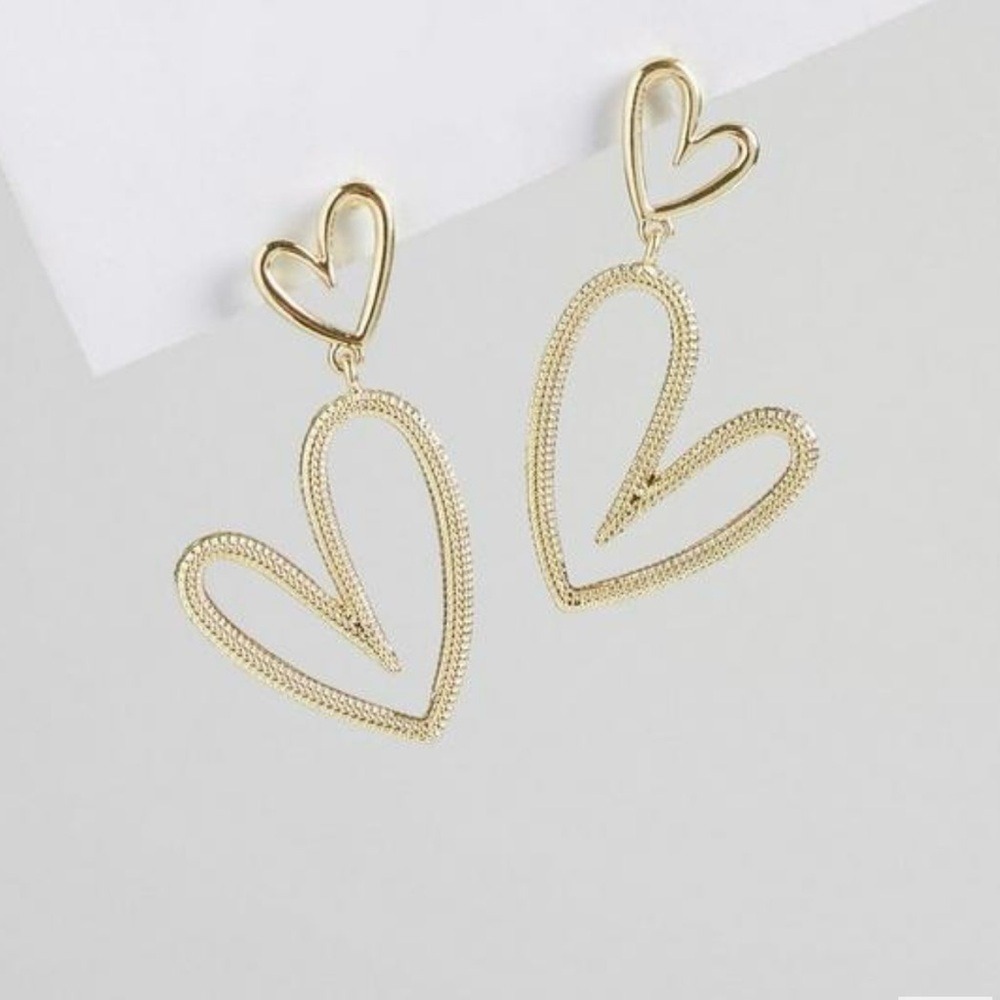 Torrid Gold Double Heart Linear‎ Drop Dangle Earrings NEW